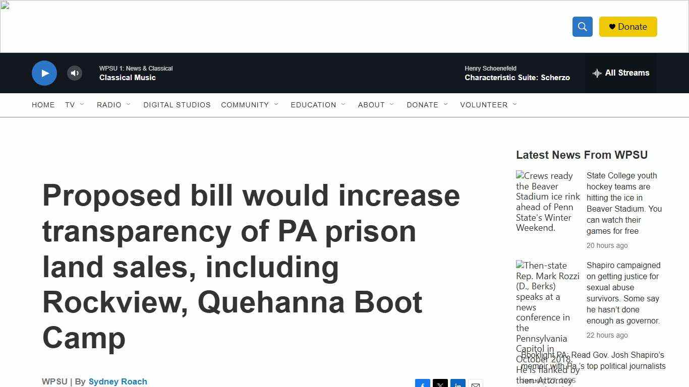 Proposed bill would increase transparency of PA prison land sales, including Rockview, Quehanna Boot Camp WPSU